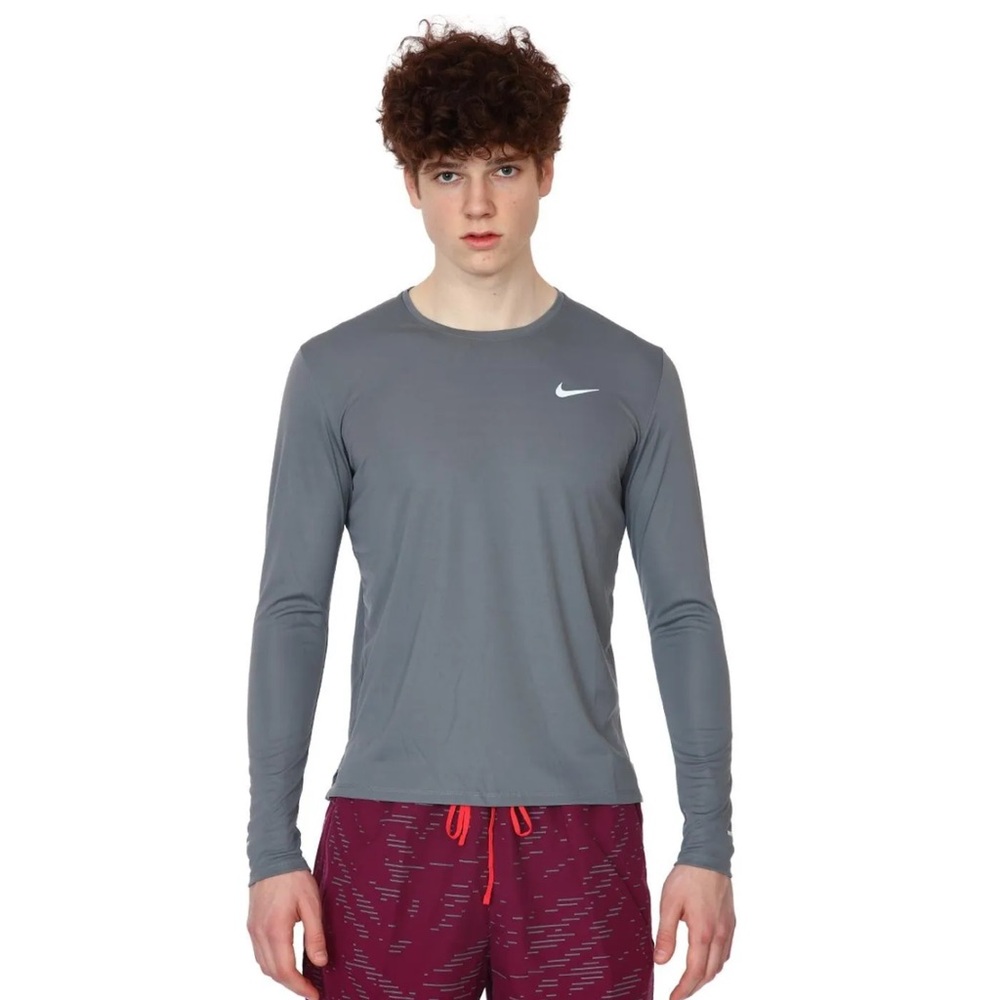 Nike Mens DD4576-084 Runng Dri-Fit Gray Long Sleeve Crew Neck T Shirt size L